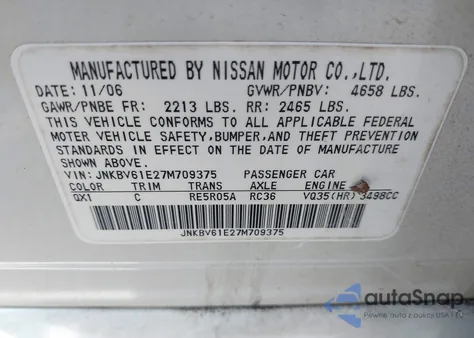 2007 Infiniti G35 Journey из США, поврежденный, VIN JNKBV61E27M709375